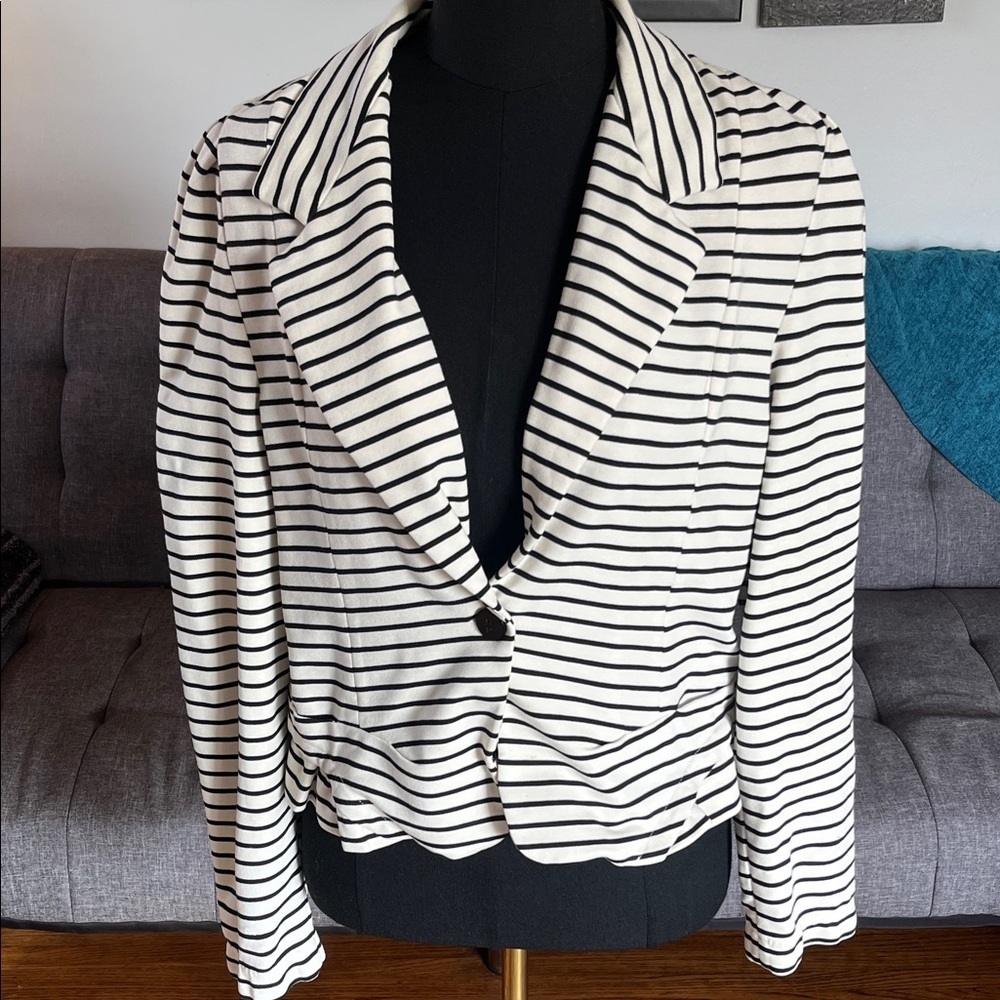 Anthropologie Cartonnier Black and White Striped Blazer Size Large